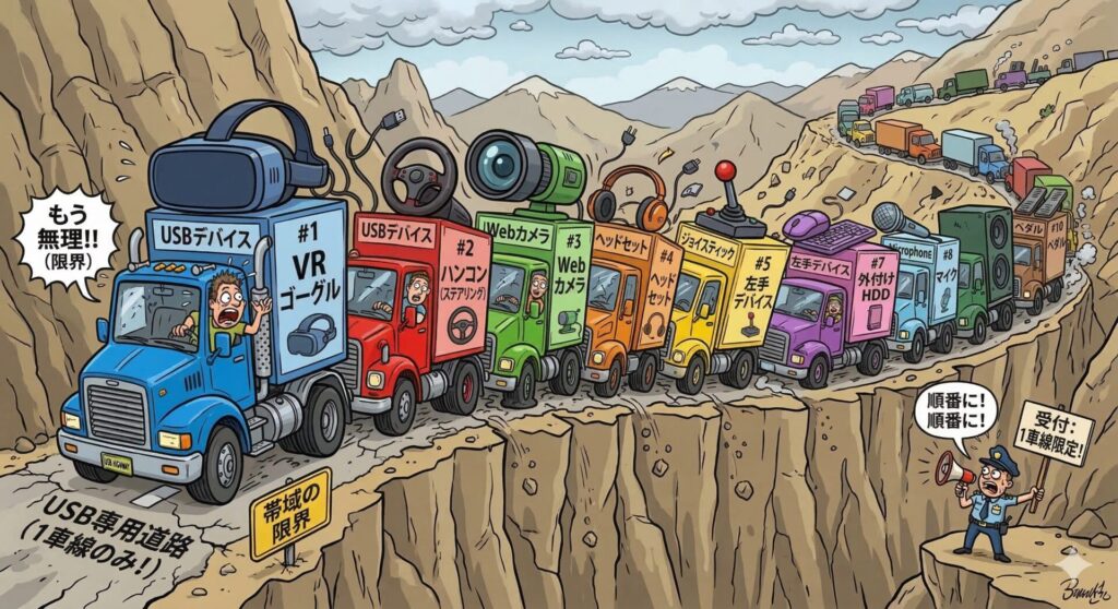 USB帯域不足のイメージ図