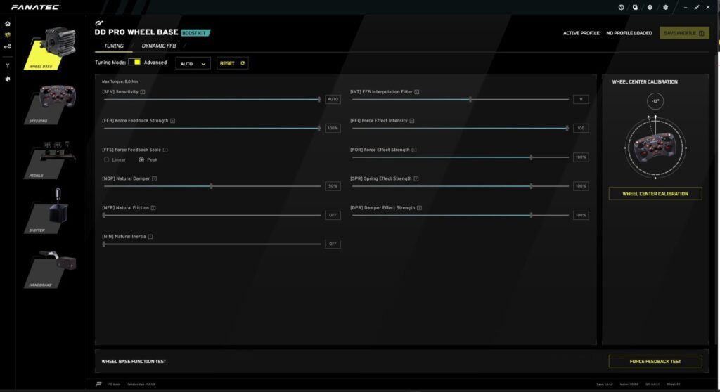 Fanatec AppのSetting画面詳細